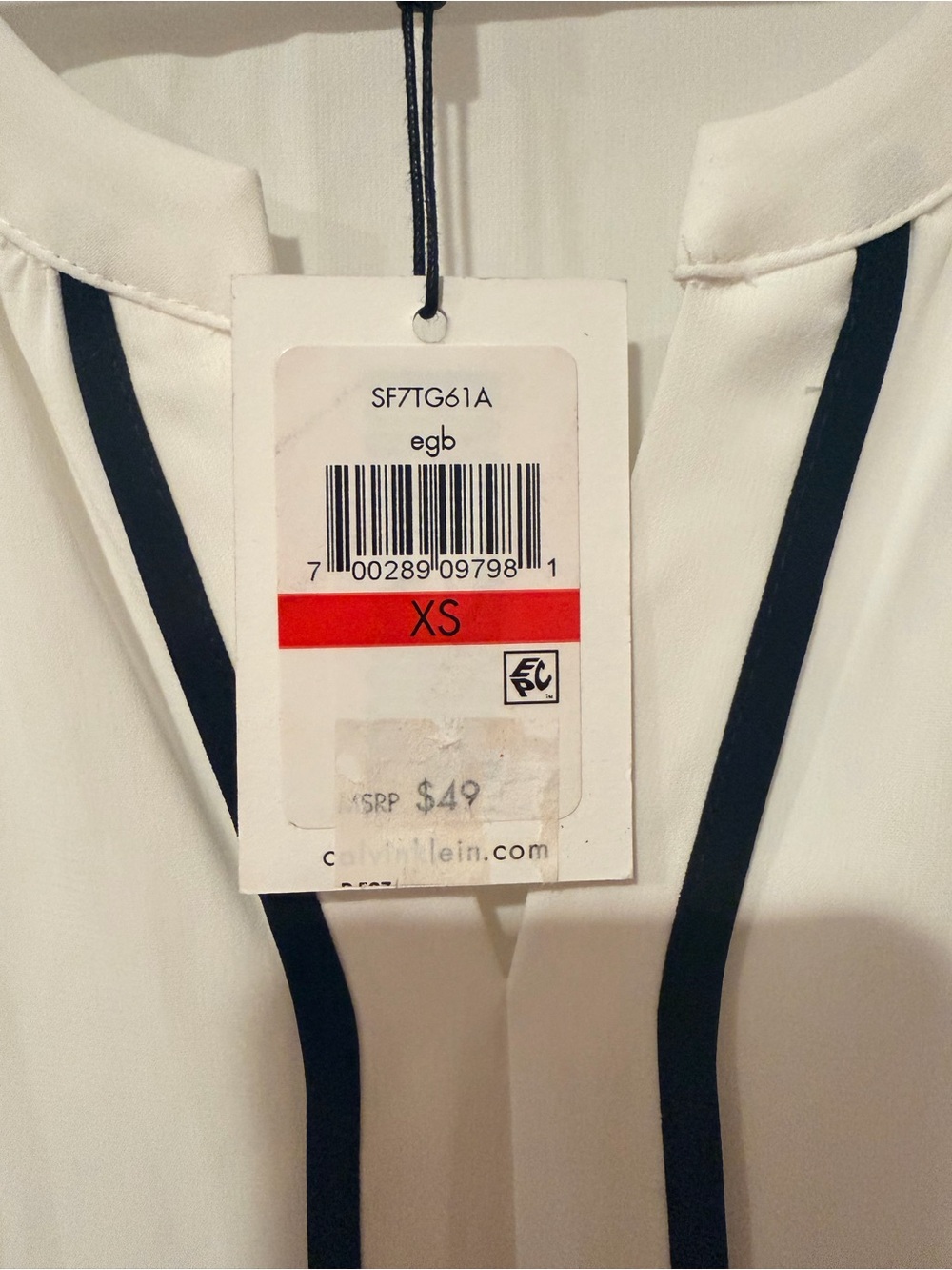 Calvin Klein White Sleeveless Top with Black Piping XS - Picture 2 of 3
